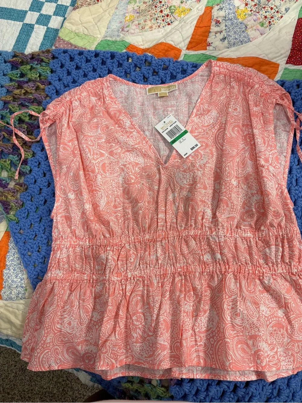 Michael Kors Coral Pink Paisley Peplum Top -
